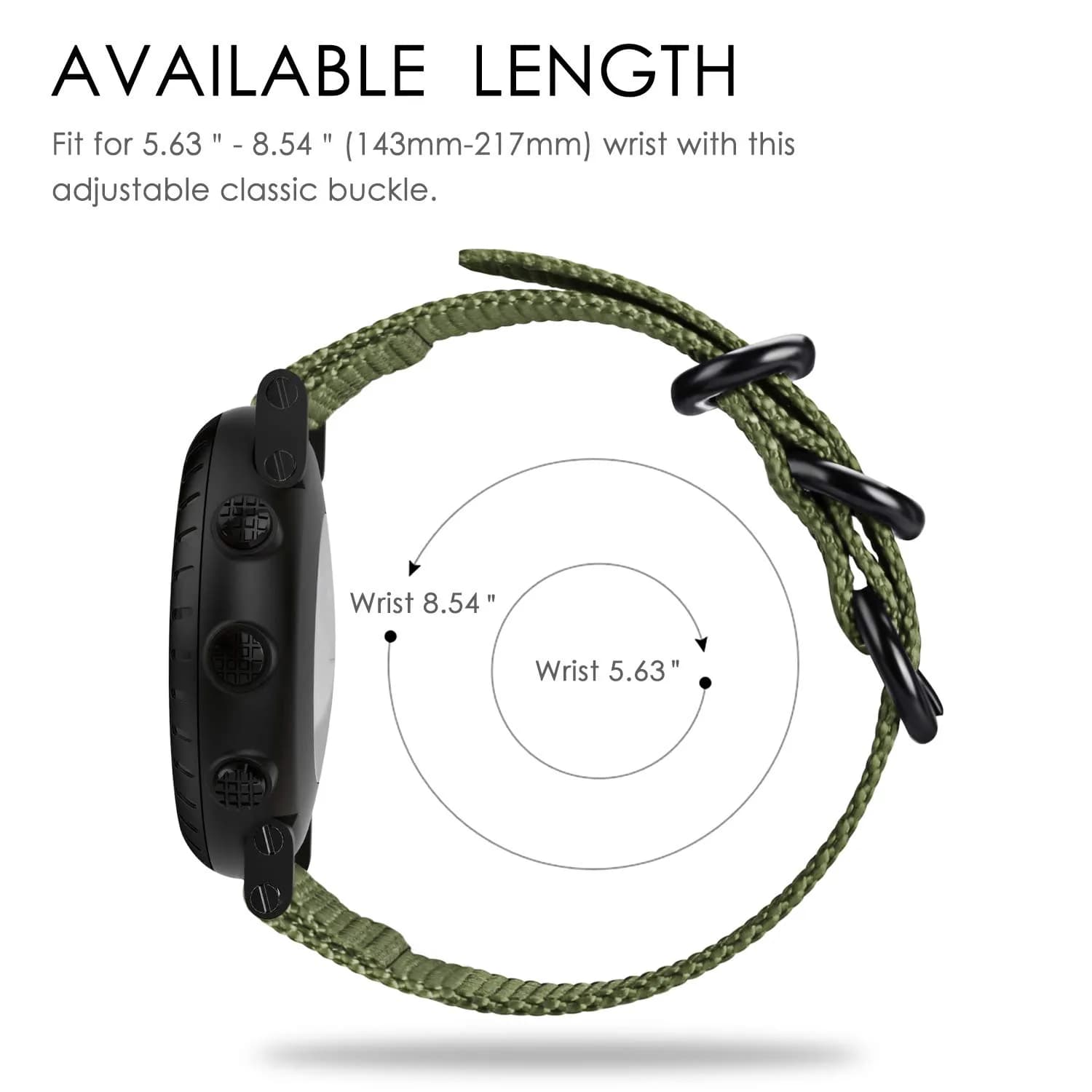 FINTIE Nylon Sport Band Compatible with Suunto Core Watch | Olive, 24mm Width, Adjustable (143mm-217mm Wrist) - view 6