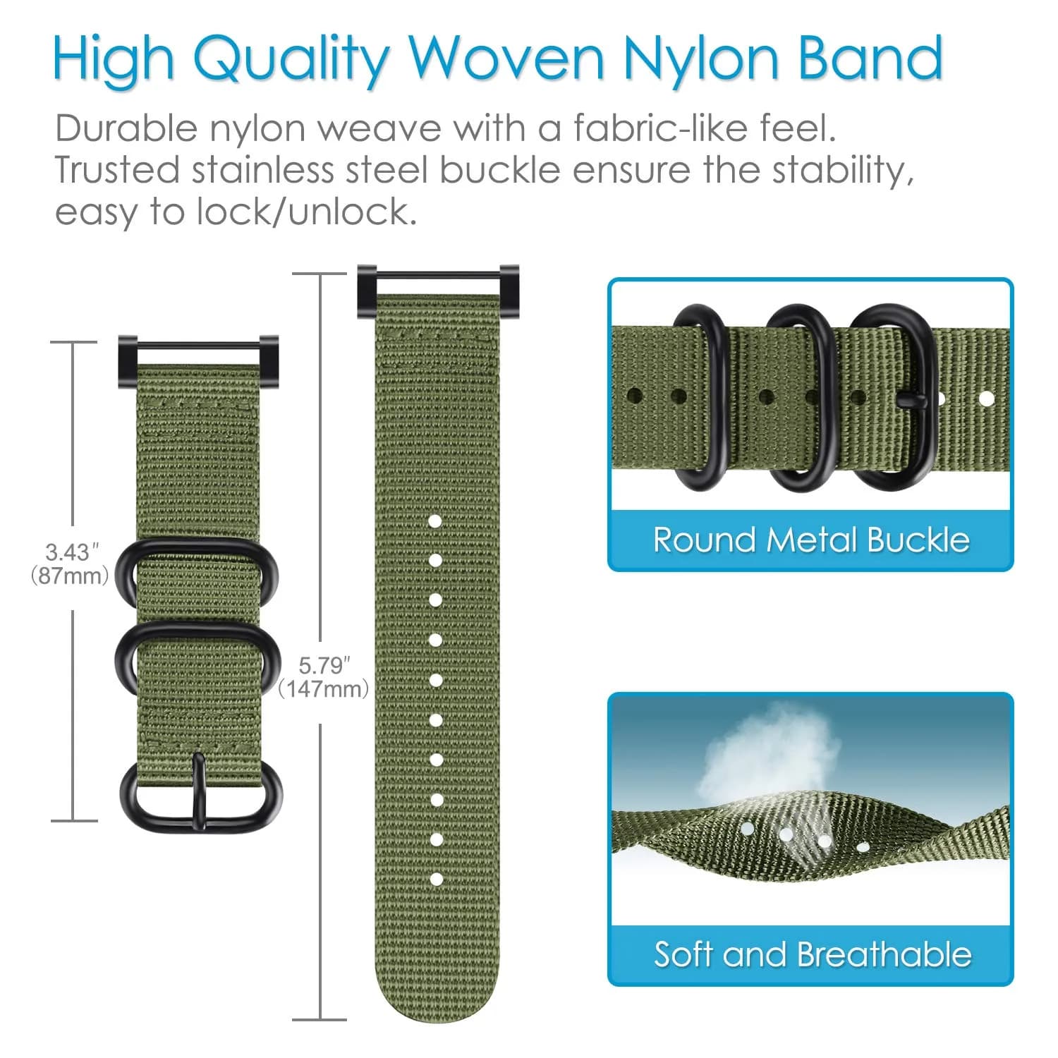 FINTIE Nylon Sport Band Compatible with Suunto Core Watch | Olive, 24mm Width, Adjustable (143mm-217mm Wrist) - view 4