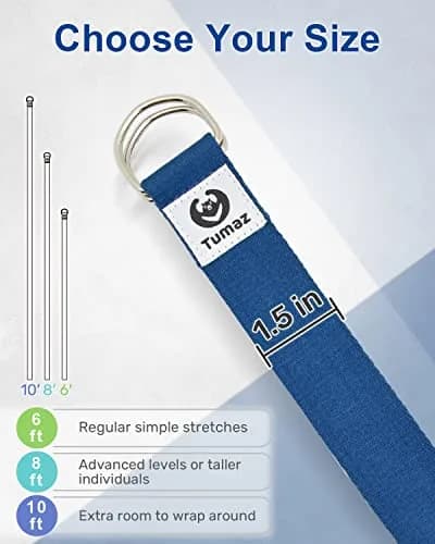Tumaz Yoga Strap for Stretching with Adjustable D-Ring, 10 Feet | Durable, Safe & Comfortable for Daily Yoga & Therapy thumbnail 5