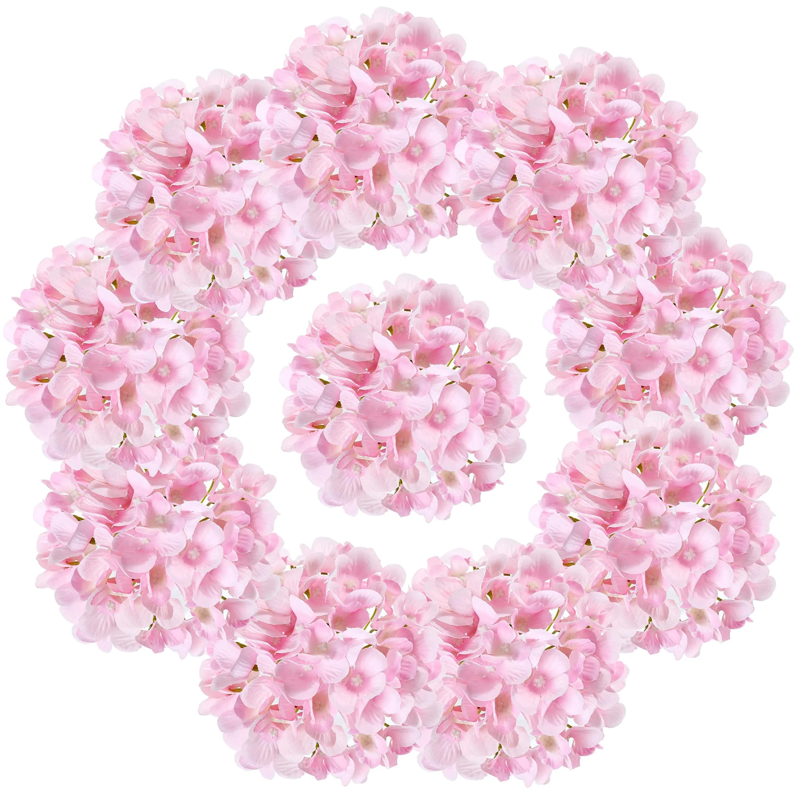 LUSHIDI Silk Hydrangea Heads with Stems 10PCS | Elegant Artificial Flowers for Wedding & Home Decor — Pink 2#