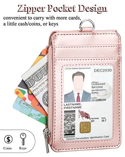 Teskyer Leather ID Badge Holder with Lanyard, Rose Gold | Durable PU Leather Badge Wallet thumbnail 6