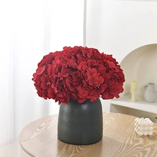 LUSHIDI Red 10PCS Silk Hydrangea Flower Heads with Stems | Realistic Style Artificial Flowers for Decor thumbnail 4