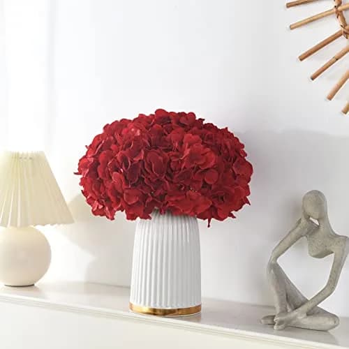 LUSHIDI Red 10PCS Silk Hydrangea Flower Heads with Stems | Realistic Style Artificial Flowers for Decor thumbnail 2