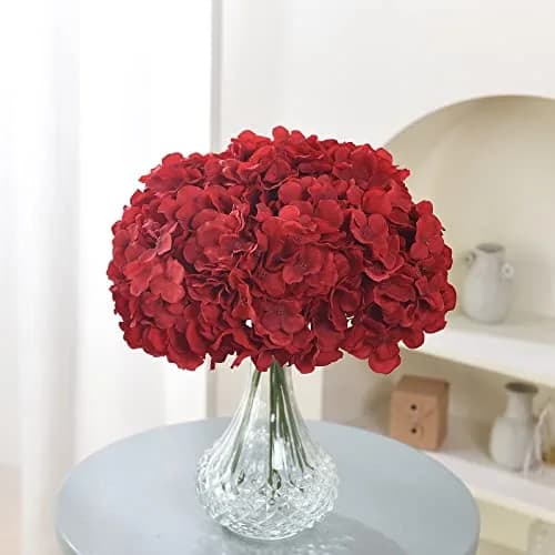 LUSHIDI Red 10PCS Silk Hydrangea Flower Heads with Stems | Realistic Style Artificial Flowers for Decor thumbnail 3