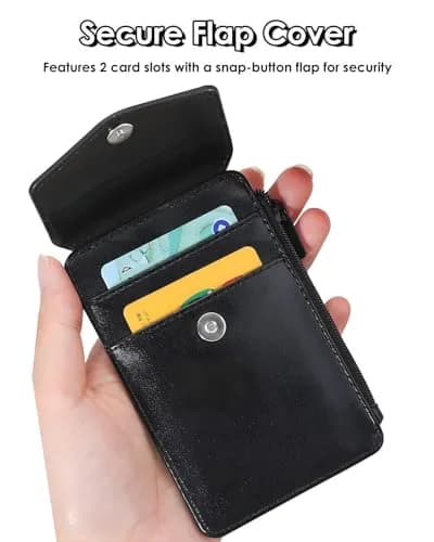 Teskyer Black PU Leather ID Badge Holder with Lanyard & Zipper Pocket | 4 Card Slots, 1 Clear ID Window thumbnail 3