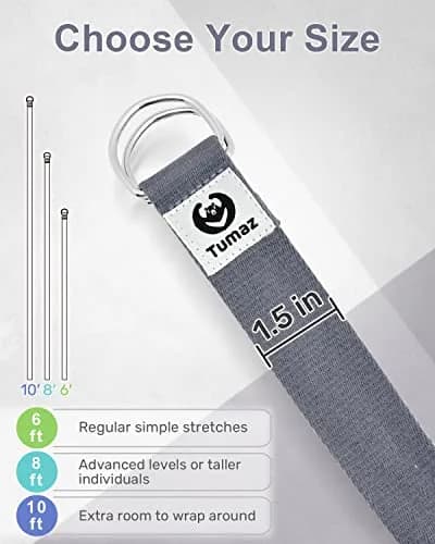 Tumaz Yoga Strap for Stretching with Adjustable D-Ring, 8 Feet | Durable, Safe & Colorful for Daily Yoga & Therapy thumbnail 5