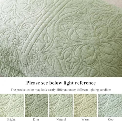 WINLIFE 100% Cotton Quilted Pillow Sham Floral Printed Pillow Cover Sage Green | Standard Size, 20 x 26 Inch thumbnail 5