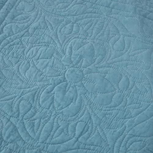 WINLIFE 100% Cotton Quilted Pillow Sham Floral Printed Pillow Cover Standard Size (Mineral Blue) | Breathable & Durable thumbnail 5