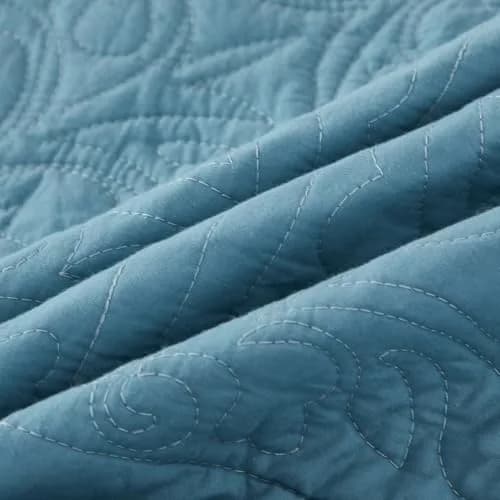 WINLIFE 100% Cotton Quilted Pillow Sham Floral Printed Pillow Cover Standard Size (Mineral Blue) | Breathable & Durable thumbnail 6