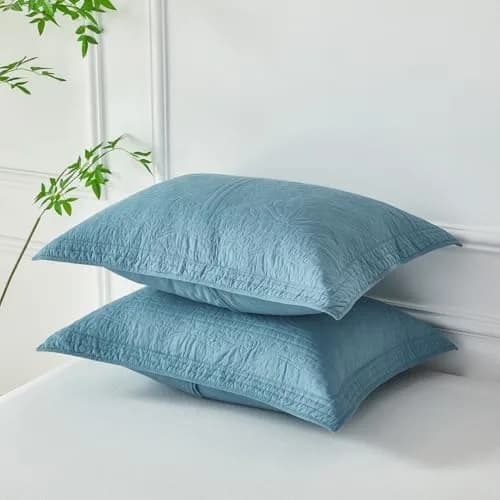 WINLIFE 100% Cotton Quilted Pillow Sham Floral Printed Pillow Cover Standard Size (Mineral Blue) | Breathable & Durable thumbnail 2