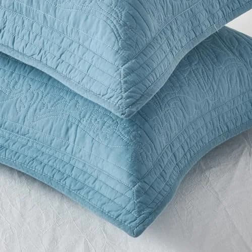 WINLIFE 100% Cotton Quilted Pillow Sham Floral Printed Pillow Cover Standard Size (Mineral Blue) | Breathable & Durable thumbnail 3