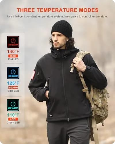 DEWBU Heated Jacket for Men with 12V Battery Pack | Water-Resistant Soft Shell Winter Coat (S) thumbnail 4