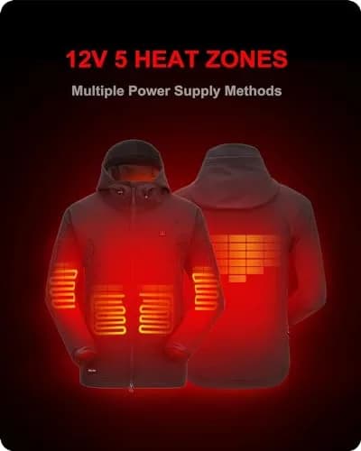 DEWBU Heated Jacket for Men with 12V Battery Pack | Soft Shell, Water Resistant, 5 Heating Zones, Black, 2XL thumbnail 2