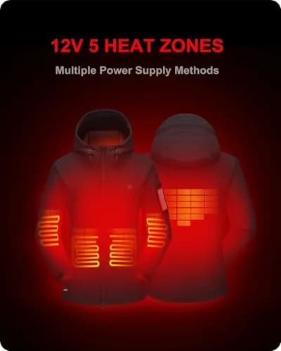 DEWBU Women's Heated Jacket with 12V Battery Pack | Winter Soft Shell Coat, Rose Red, Large thumbnail 2