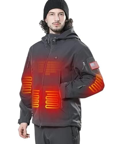 DEWBU Heated Jacket for Men with 12V Battery Pack, Grey, 3XL | 5 Heating Zones, Water Resistant, Winter Outdoor thumbnail 1