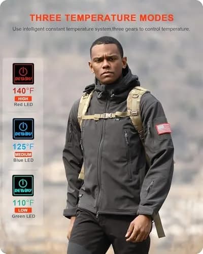 DEWBU Heated Jacket for Men with 12V Battery Pack, Grey, 3XL | 5 Heating Zones, Water Resistant, Winter Outdoor thumbnail 4