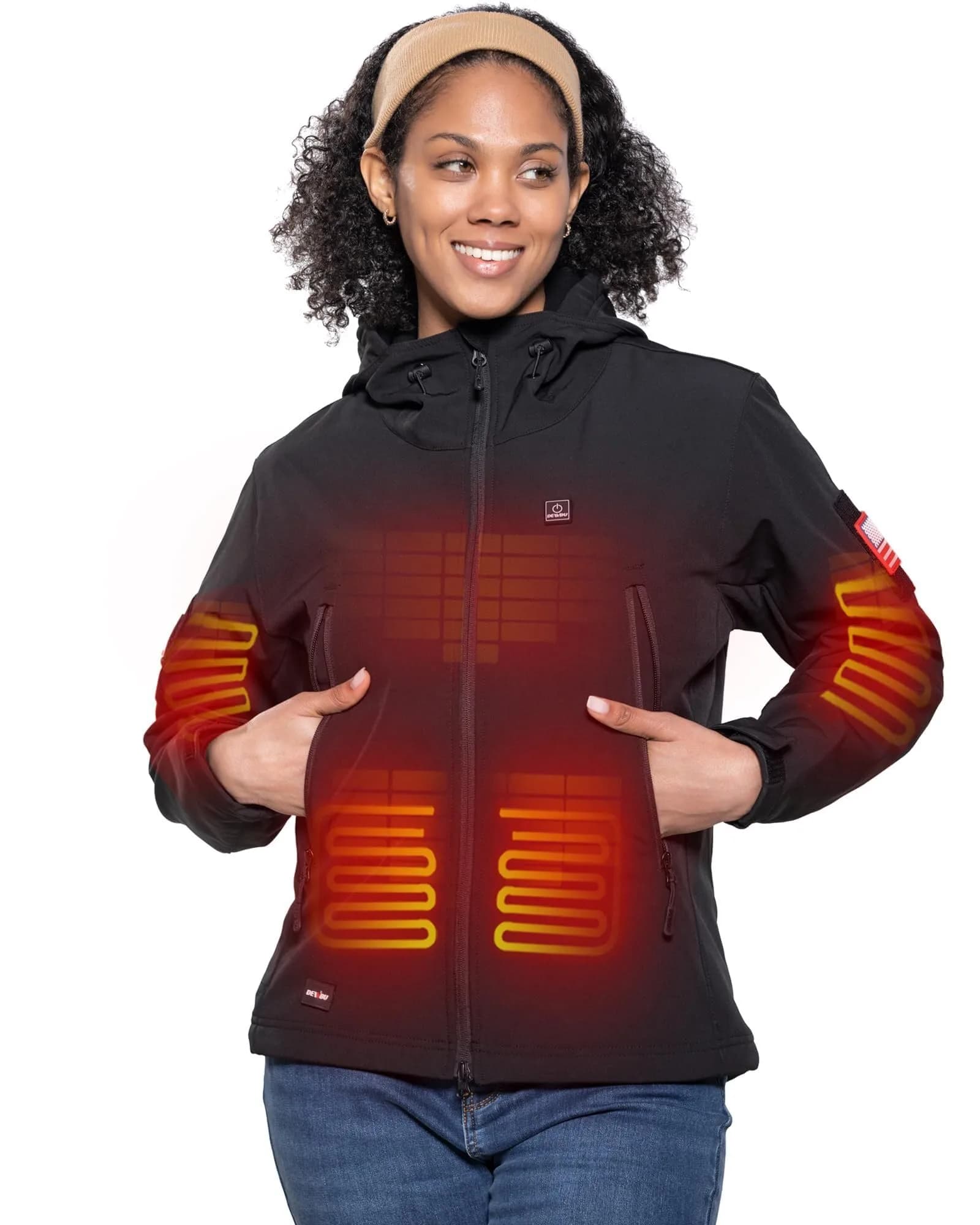DEWBU Women Heated Jacket with 12V Battery Pack | Soft Shell Winter Coat for Outdoor Use - main product image