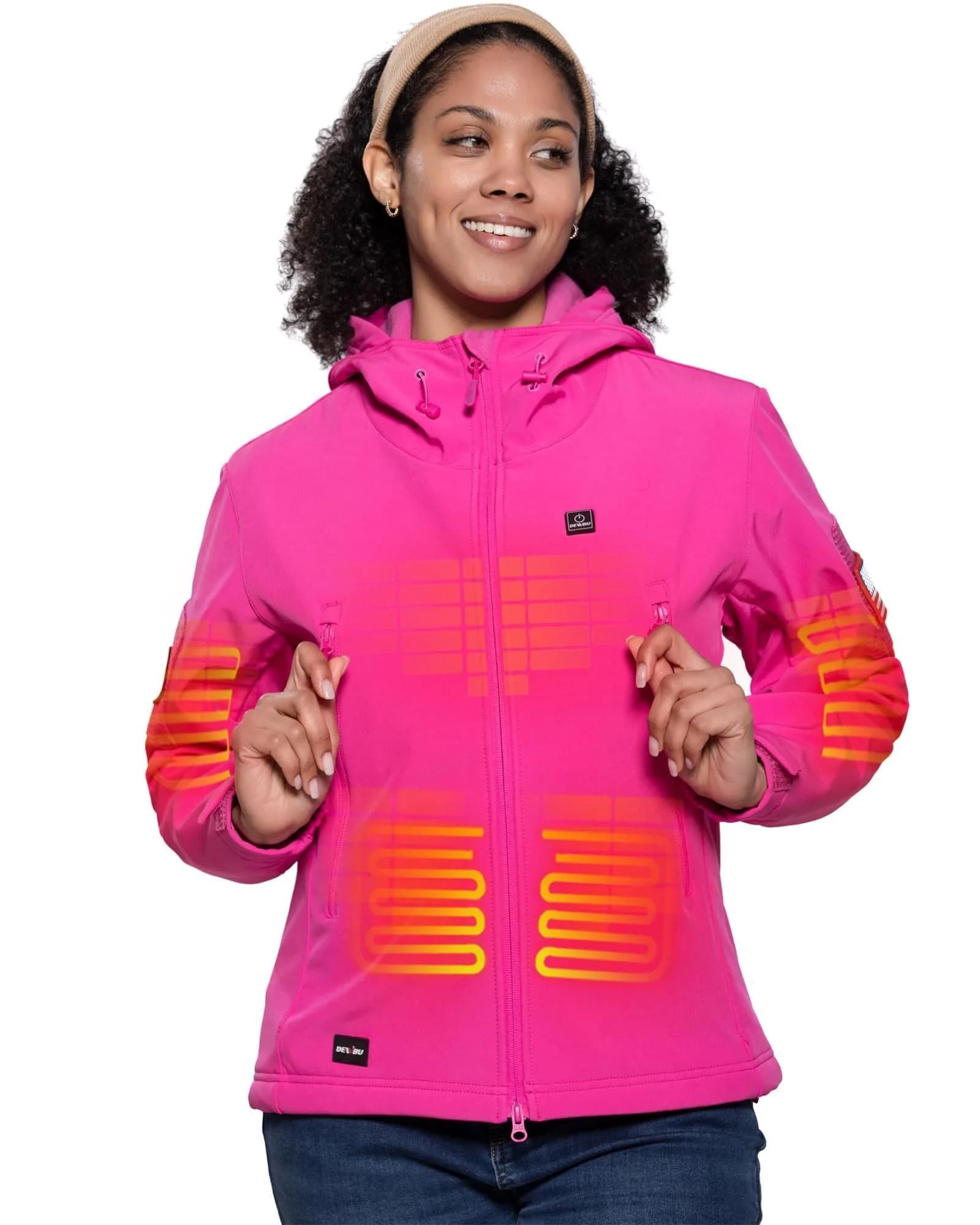 DEWBU Women’s Heated Jacket with 12V Battery Pack | Winter Electric Soft Shell Coat, Rose Red, XS