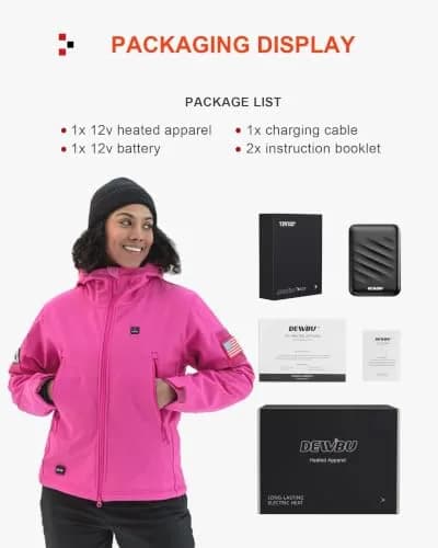 DEWBU Women’s Heated Jacket with 12V Battery Pack | Winter Electric Soft Shell Coat, Rose Red, XS thumbnail 6