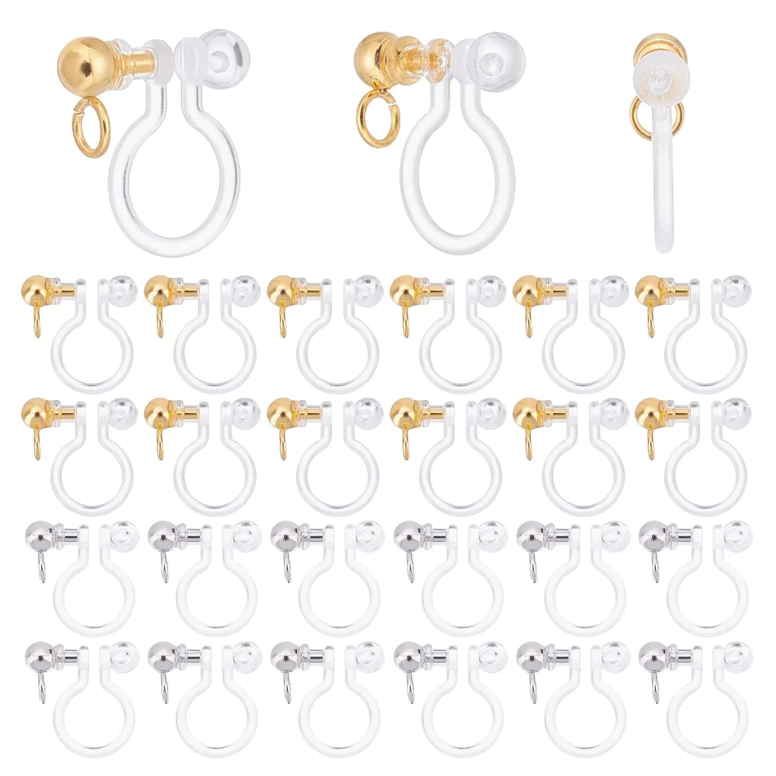 PH PandaHall 23pcs Transparent U Type Earring Converter Clips with Loops, Gold & Platinum