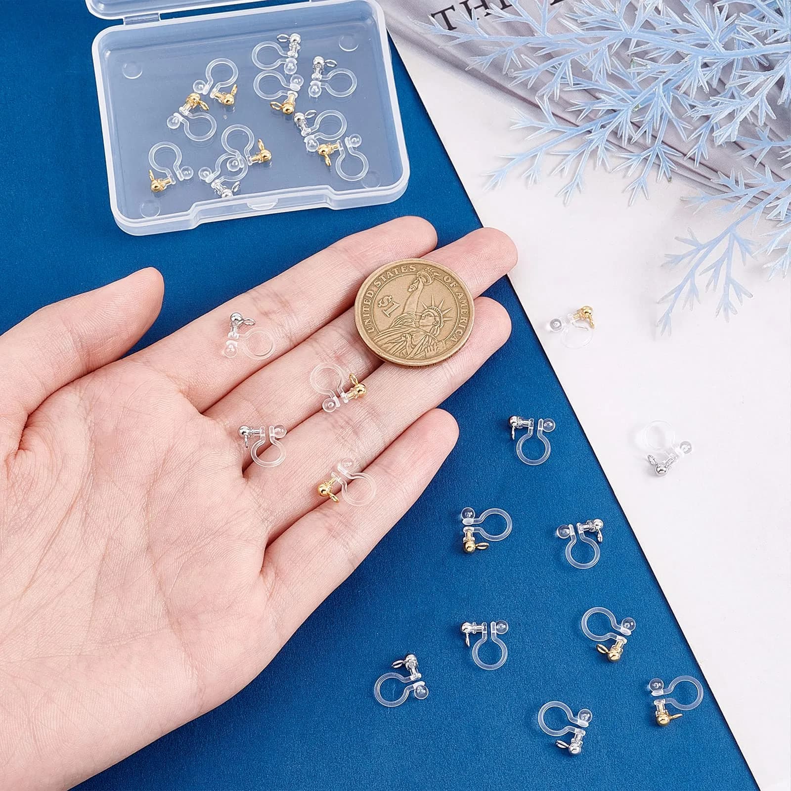 PH PandaHall 23pcs Transparent U Type Earring Converter Clips with Loops, Gold & Platinum - view 4