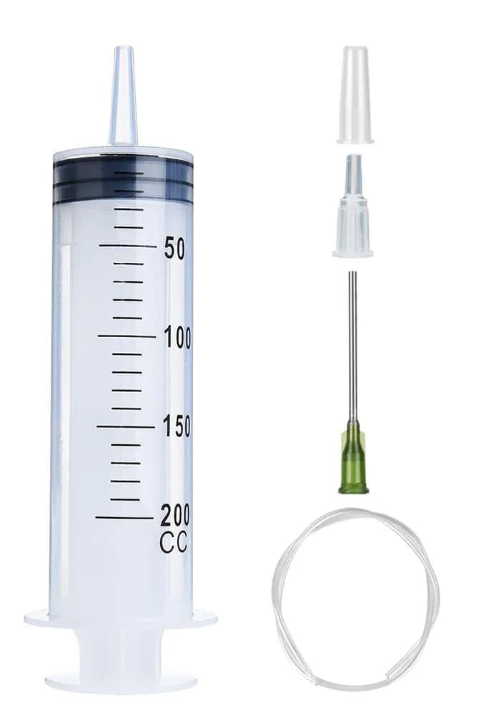 A AKRAF 200ml Syringe with 70cm Tube & Tip Adapter | Large Plastic Syringe for Labs & Refilling - main product image