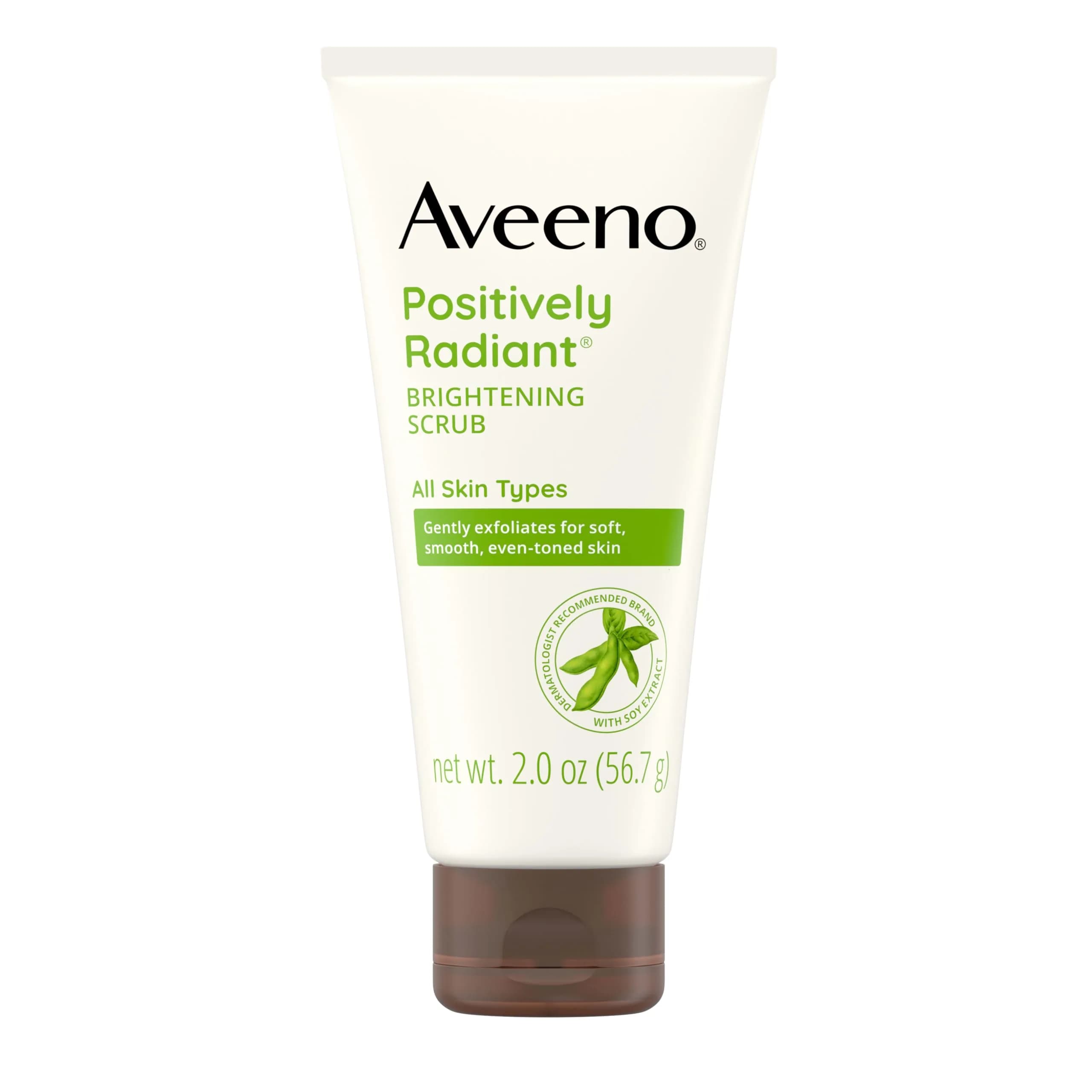 Aveeno Positively Radiant Exfoliating Daily Facial Scrub, 2 oz | Brightening & Gentle for Sensitive Skin — White