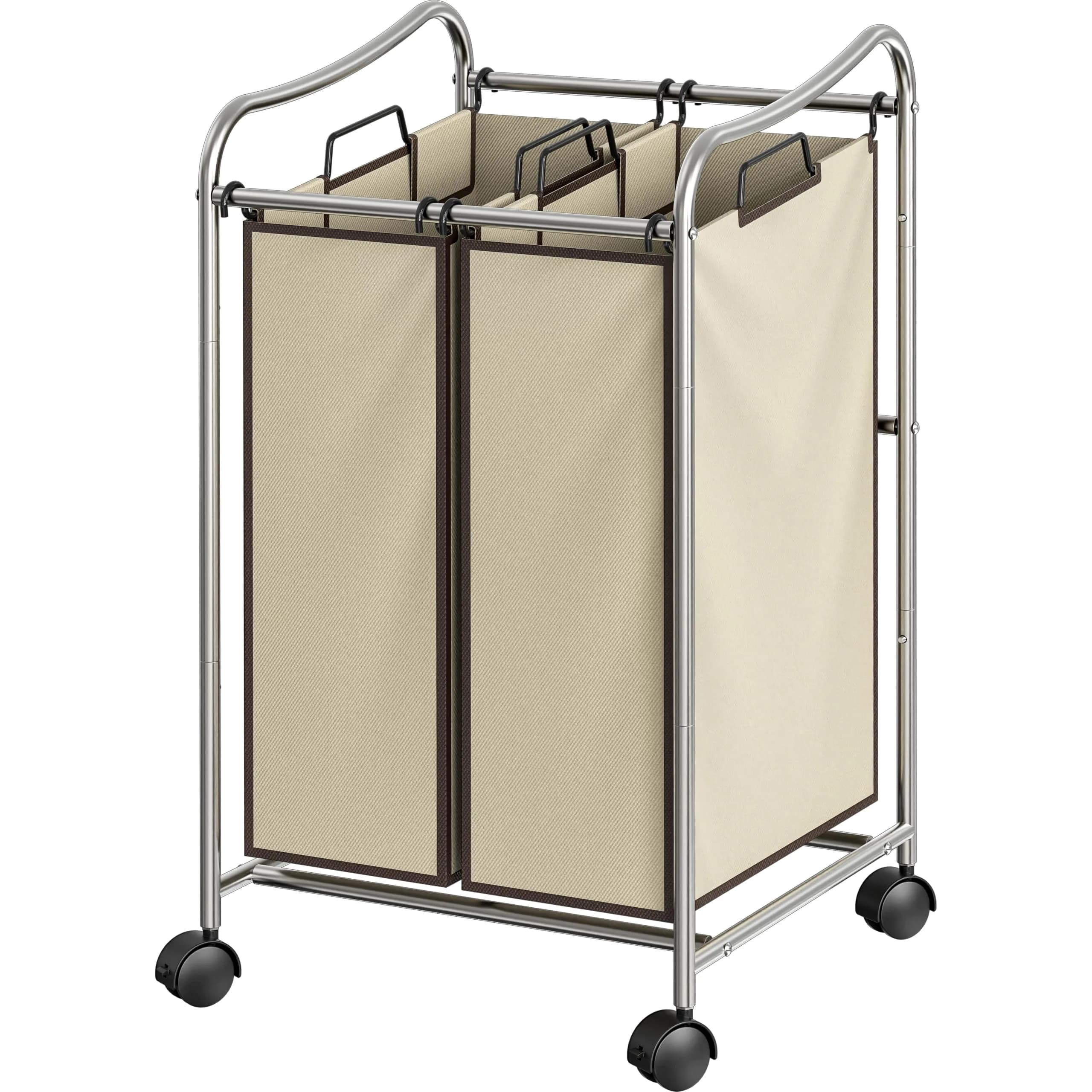 Simple Houseware 2-Bag Heavy Duty Laundry Sorter Rolling Cart, Chrome | Space-Saving Laundry Organizer with Removable Bags