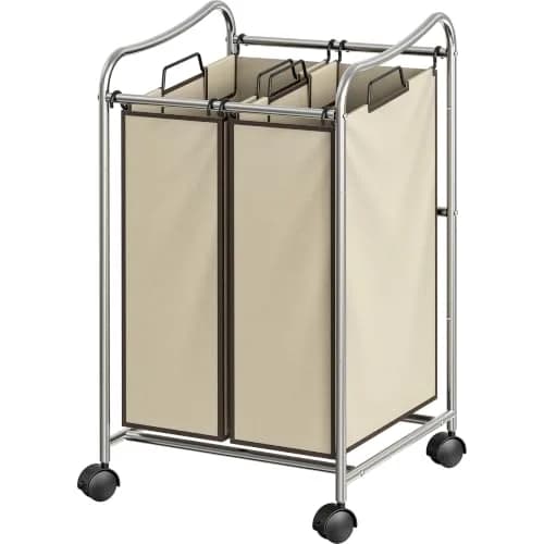 Simple Houseware 2-Bag Heavy Duty Laundry Sorter Rolling Cart, Chrome | Space-Saving Laundry Organizer with Removable Bags thumbnail 1