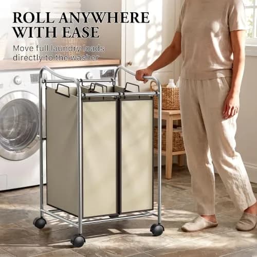 Simple Houseware 2-Bag Heavy Duty Laundry Sorter Rolling Cart, Chrome | Space-Saving Laundry Organizer with Removable Bags thumbnail 8