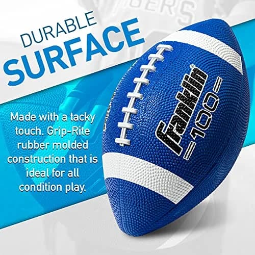 Franklin Sports Grip-Rite 100 Junior Football - Blue | Official Junior Size 10" x 6" Rubber Ball thumbnail 2
