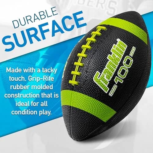 Franklin Sports Grip-Rite 100 Junior Football - Lime | Official Junior Size 10" x 6" Rubber Ball thumbnail 2