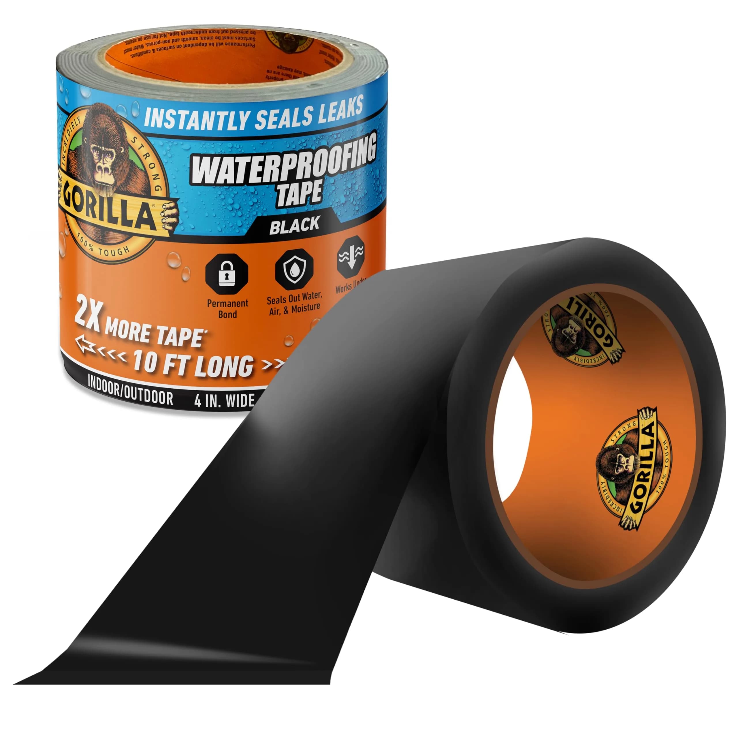 Gorilla Waterproof Patch & Seal Tape Black 4" x 10' (10 ft x 4 in) | Seals Water, Air, Moisture Permanently - main product image