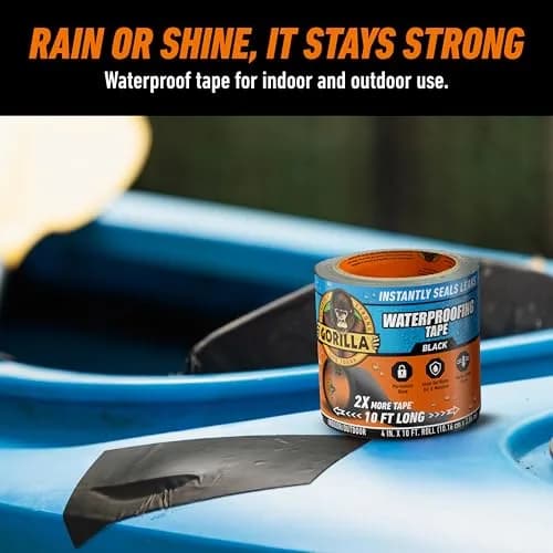 Gorilla Waterproof Patch & Seal Tape Black 4" x 10' (10 ft x 4 in) | Seals Water, Air, Moisture Permanently thumbnail 5