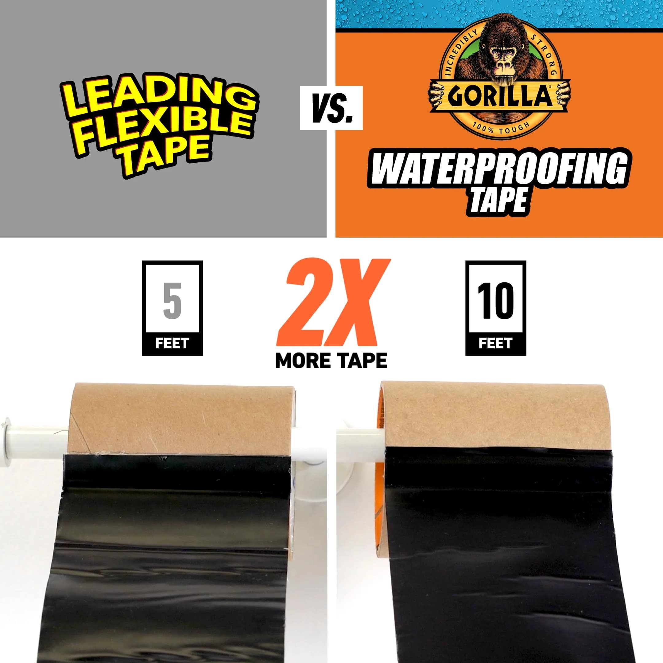 Gorilla Waterproof Patch & Seal Tape Black 4" x 10' (10 ft x 4 in) | Seals Water, Air, Moisture Permanently - view 8