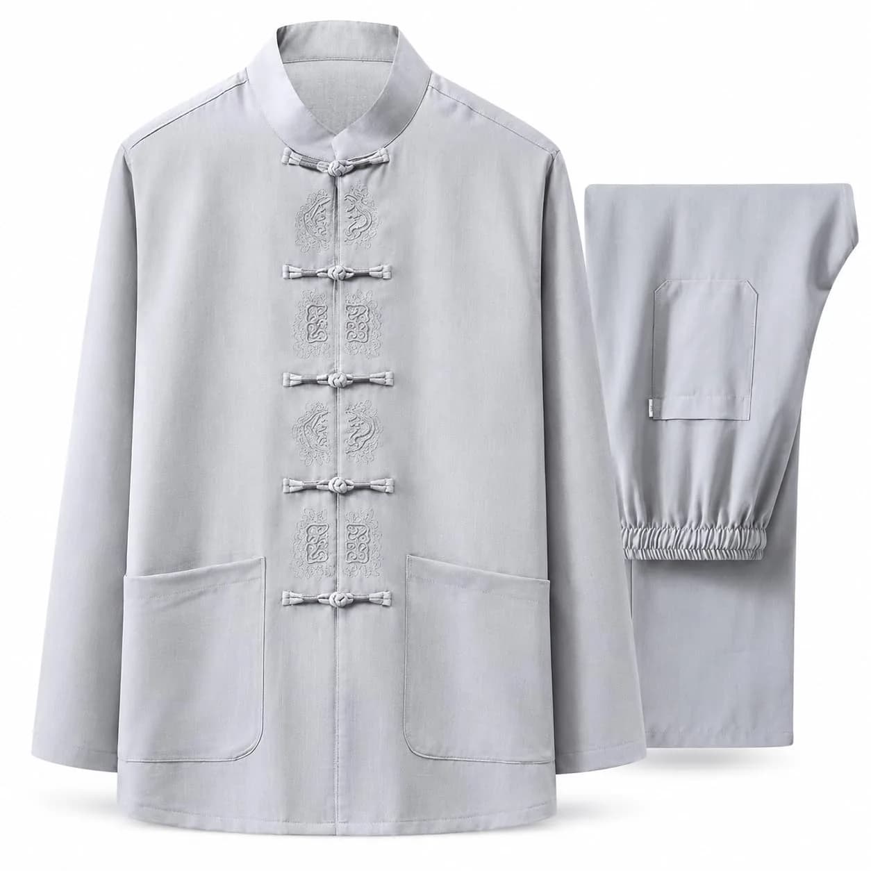 ZooBoo Tai Chi Uniform Set – Traditional Tang Kungfu Suit for Wing Chun, Shaolin, Wushu, Martial Arts Training & Meditation (M, Light Grey) | Authentic Tai Chi Suit for Indian Practice - main product image