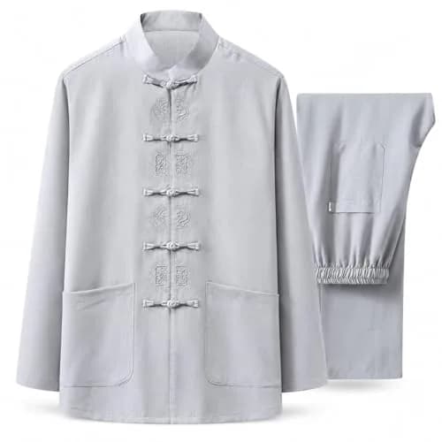 ZooBoo Tai Chi Uniform Set – Traditional Tang Kungfu Suit for Wing Chun, Shaolin, Wushu, Martial Arts Training & Meditation (M, Light Grey) | Authentic Tai Chi Suit for Indian Practice thumbnail 1