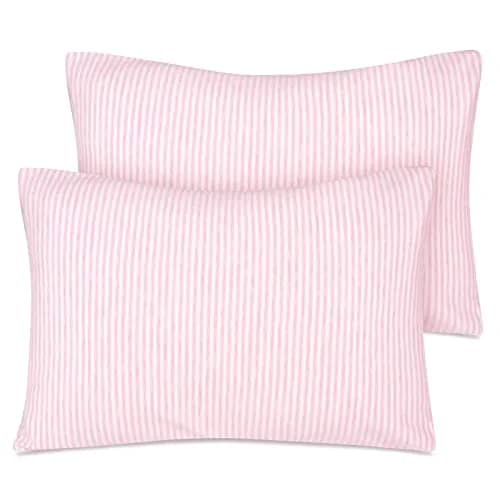 Zenssia Organic Cotton Toddler Pillow Case 33x46 cm (13x18 Inches), 2 Pack Pink Stripe | Soft & Breathable for Baby thumbnail 1