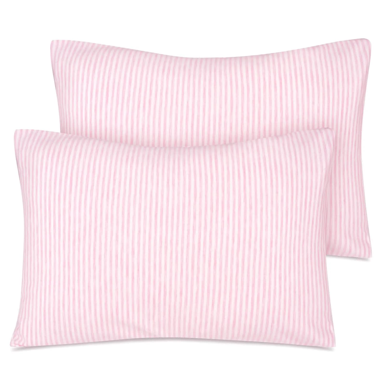 Zenssia Organic Cotton Toddler Pillow Case 13x18 Inches (33x46 cm), 2 Pack, Pink | Soft & Breathable for Baby & Toddler Sleep — Pink Stripe