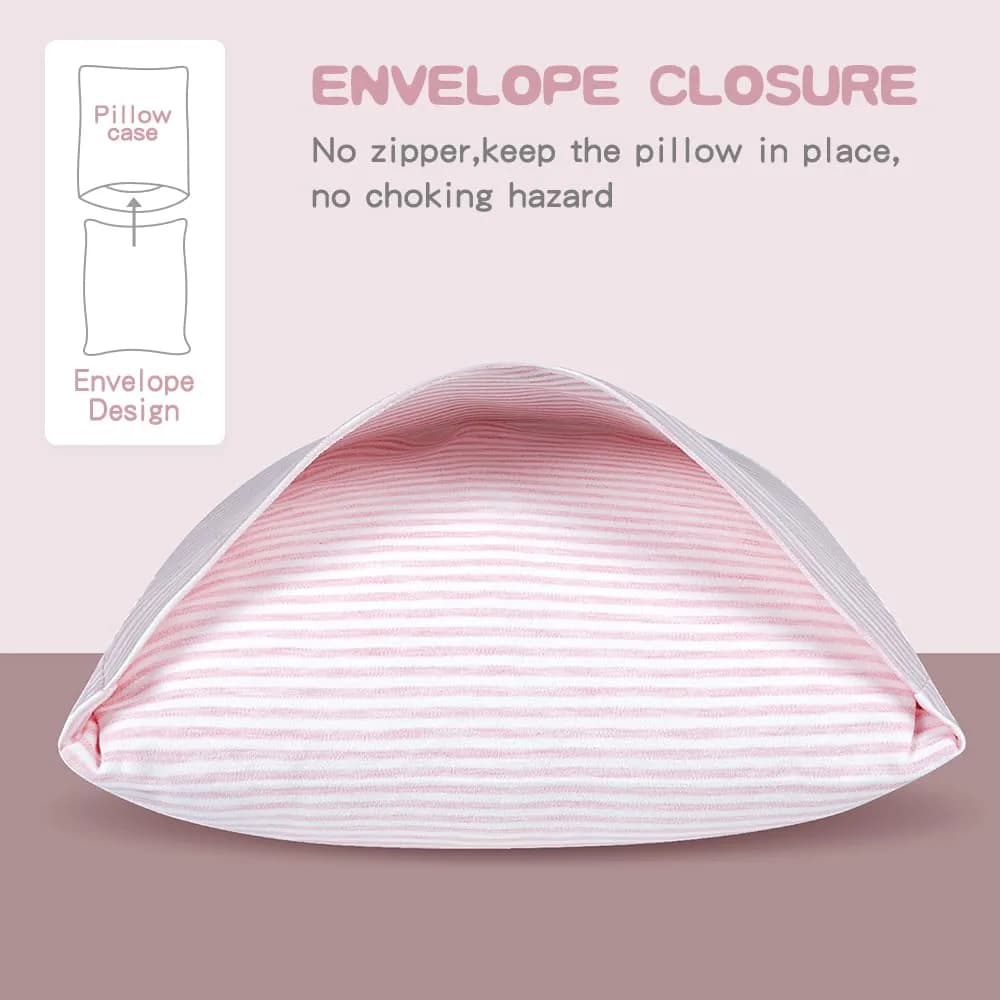 Zenssia Organic Cotton Toddler Pillow Case 33x46 cm (13x18 Inches), 2 Pack Pink Stripe | Soft & Breathable for Baby thumbnail 3