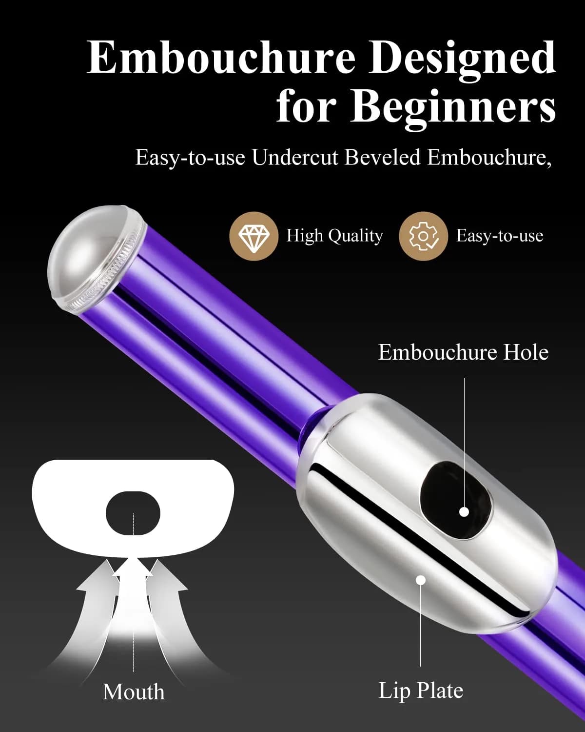 Eastar Purple Closed Hole 16 Keys Flute for Beginners - Student Model with Case & Accessories - view 2