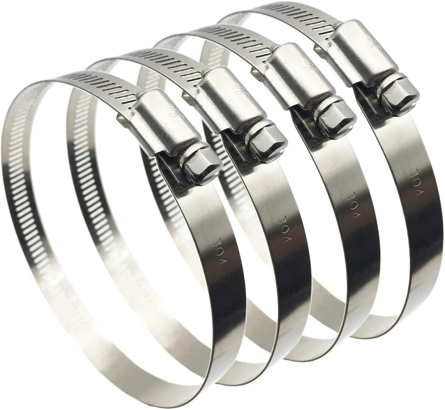 EesTeck 3 Inch 304 Stainless Steel Hose Clamps (4-Pack) | 65-89mm Adjustable Worm Drive Duct Clamps — Silver
