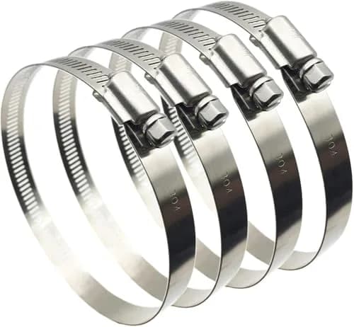 EesTeck 4 Inch 304 Stainless Steel Hose Clamps (4-Pack) | Worm Drive Adjustable Duct Clamps thumbnail 1