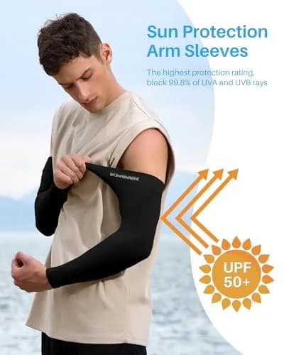 KMMIN Black Arm Sleeves UPF 50+ UV Protection | Cooling & Breathable for Men & Women (2-Pack) thumbnail 2