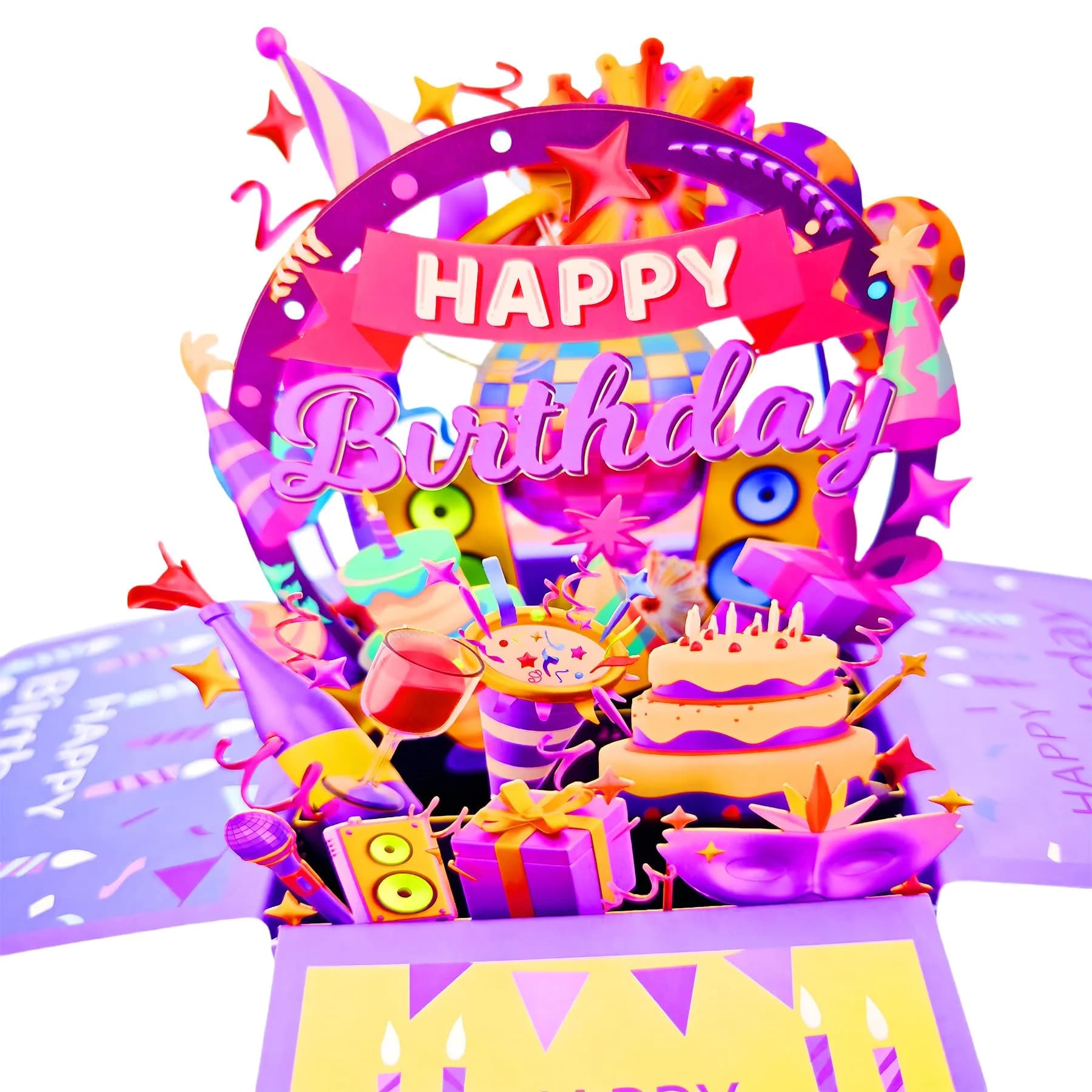 Akeydeco Purple 3D Pop Up Birthday Card with LED Light & Music - Handmade Musical Cake Design - view 2