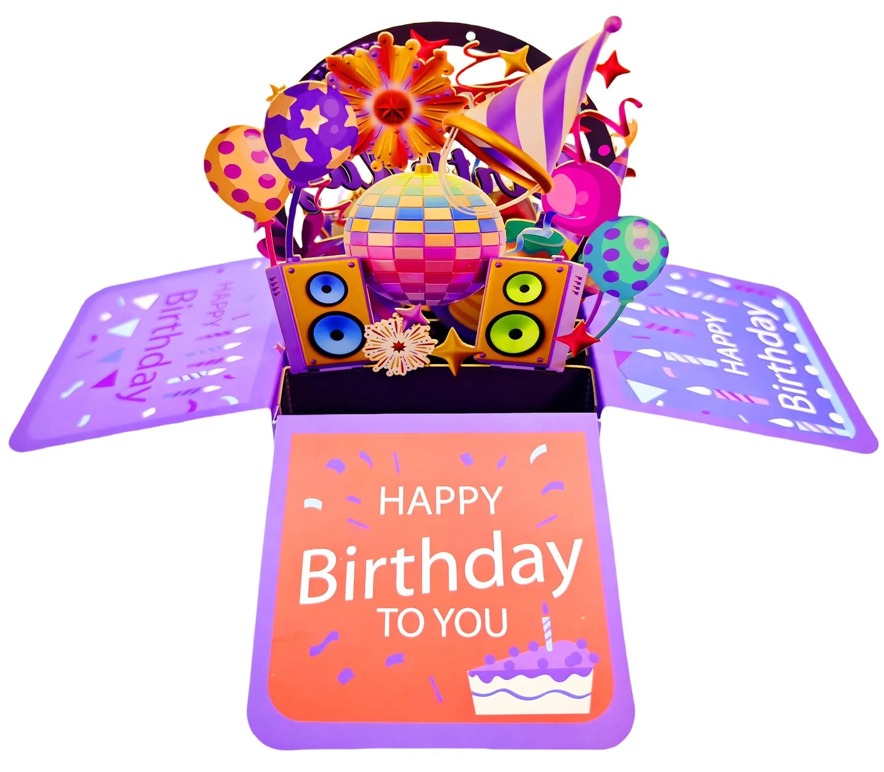 Akeydeco Purple 3D Pop Up Birthday Card with LED Light & Music - Handmade Musical Cake Design - view 3