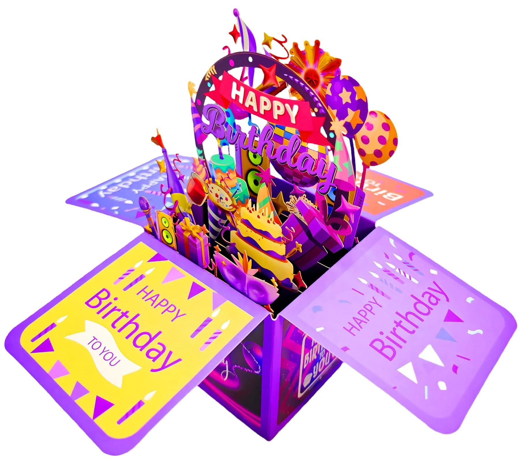 Akeydeco Purple 3D Pop Up Birthday Card with LED Light & Music - Handmade Musical Cake Design - view 4
