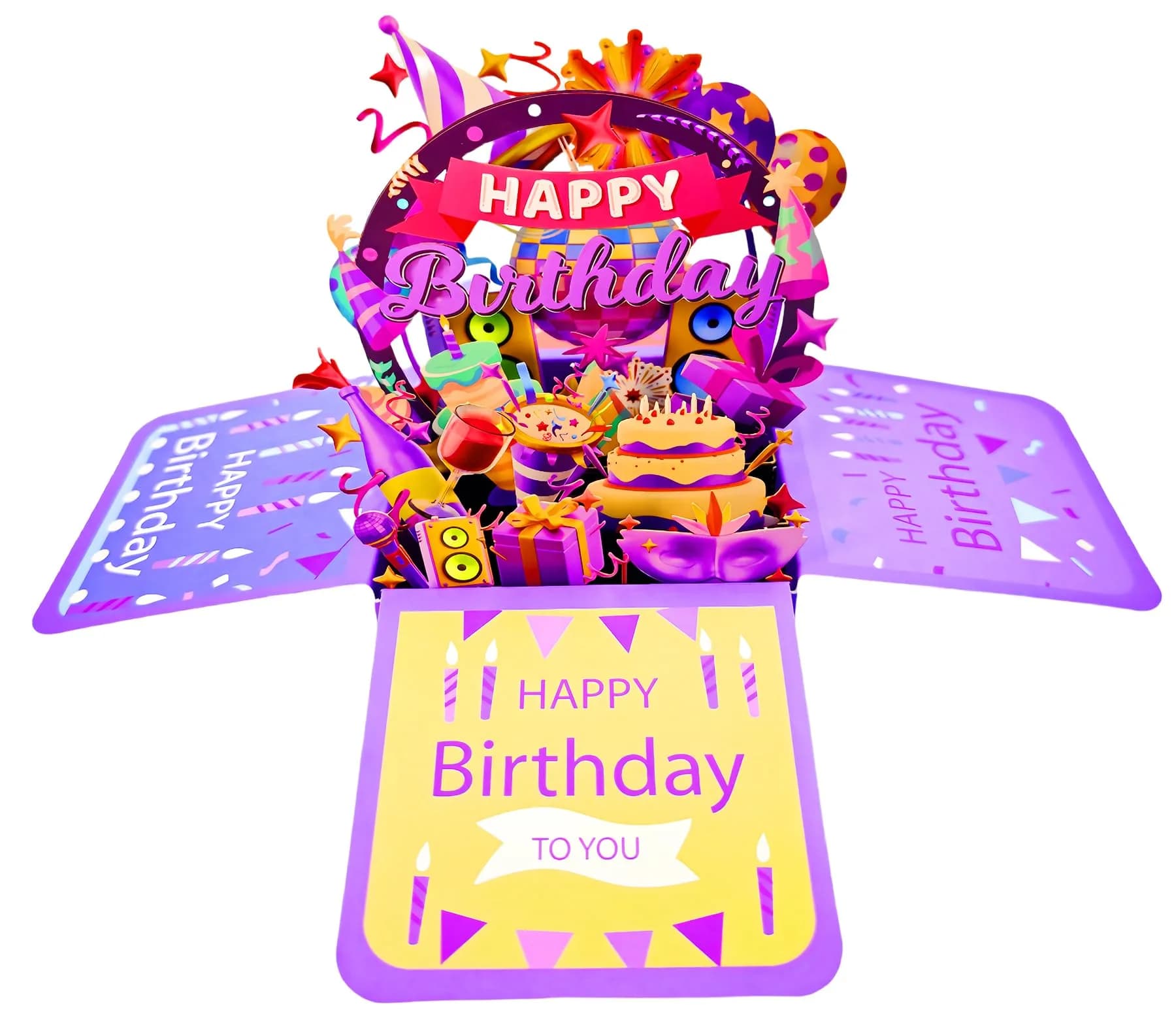 Akeydeco 3D Pop Up Birthday Card with Warming LED Light & Music | Handmade Musical Cake Design — Purple Birthday Card