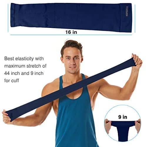 KMMIN UV Protection Arm Sleeves UPF 50 | Cooling & Compression for Driving, Cycling, Basketball, Men & Women (Navy/Beige) thumbnail 4