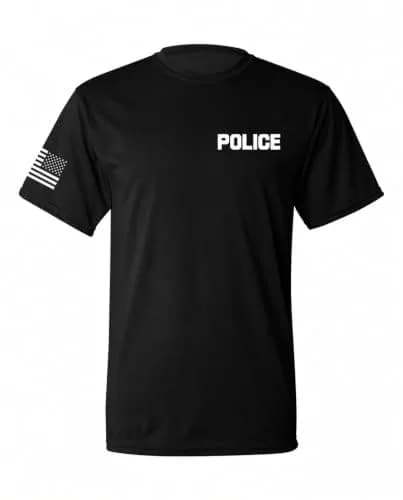 Promotion & Beyond Police Uniform Costume Halloween Unisex T-Shirt Medium Black | Police Graphic & USA Flag thumbnail 1